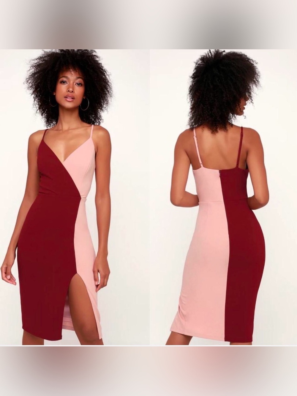 Lulu’s Gretchen Burgundy and Pink Two-Tone Bodycon Dress Size Small